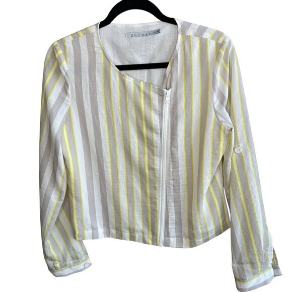 209 WST New York Striped Linen Blend Side Zip Lightweight Jacket Size 6 - Picture 3 of 9